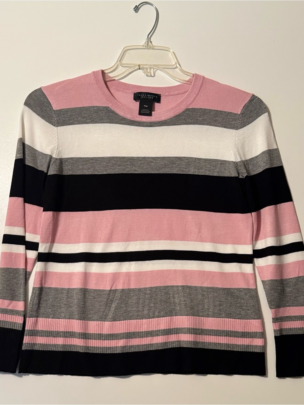 Investments Striped Crewneck Sweater - Pink, Gray & Black